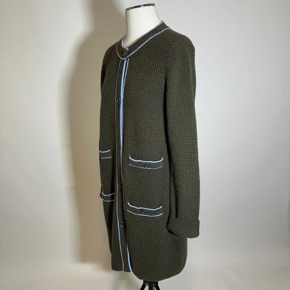 Talbots Olive Green Tipped Texture Knit Cardigan Sweater Womens Small Wool Blend - Picture 4 of 9